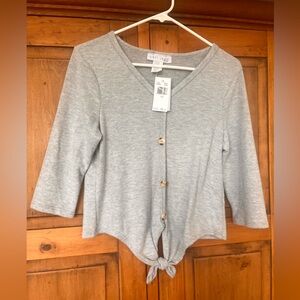 NWT C’est la vie medium front tie gray shirt